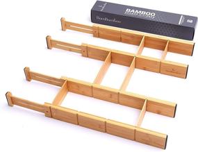 img 4 attached to BamBamBoo Adjustable Bamboo Dividers Organizers - 4 Pack Set with 6 Inserts, Expandable Spring Loaded Drawer Dividers for Kitchen, Dresser, Bedroom, Bathroom, Office, and Garage (17-22in)