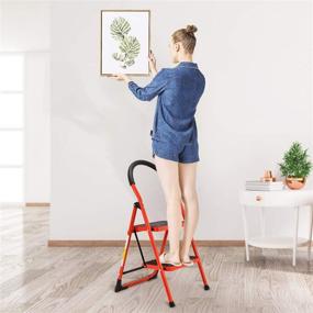 img 3 attached to 🔴 Red 2 Step Folding Step Stool with Anti-Slip Pedal: Ideal for Home and Kitchen Use, Space Saving Solution