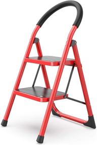 img 4 attached to 🔴 Red 2 Step Folding Step Stool with Anti-Slip Pedal: Ideal for Home and Kitchen Use, Space Saving Solution