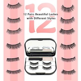 img 3 attached to 💕 LHChan 12 Pairs Magnetic Eyelashes with Eyeliner and Mirror Case - Reusable 5D Magnetic Lashes, 3 Tubes of Magnetic Eyeliner, Glue-free Waterproof False Eyelashes with Tweezers - Easy to Carry