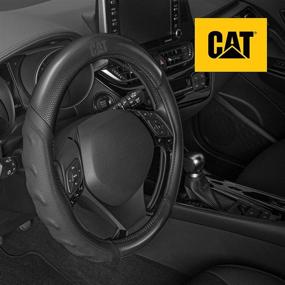 img 4 attached to 🚗 Caterpillar Carbon Fiber Grip Steering Wheel Cover – Universal Size 14.5-15.5 Inch (Black/Black) - Strong, Durable, and Comfortable (CASW-7812-BK)