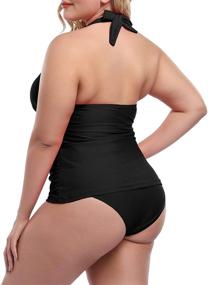 img 3 attached to 👙 LALAGEN Plus Size Tankini Swimsuit with Halter V Neck, Ruched Two-Piece Swimwear Bathing Suit for Women