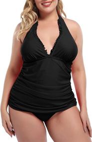 img 4 attached to 👙 LALAGEN Plus Size Tankini Swimsuit with Halter V Neck, Ruched Two-Piece Swimwear Bathing Suit for Women