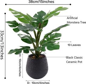 img 3 attached to 13 Inch Tall Artificial Monstera Plants in Black Ceramic Pot for Indoor and Outdoor Decoration - Faux Potted Monstera Trees for Home, Office, Desk, or Table