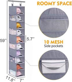 img 1 attached to 👠 MISSLO 10-Shelf Hanging Shoe Organizer for Closet Storage - Closet Organizers and Hat Rack with Side Mesh Pockets for Shoes, Caps, Scarves, Folded Clothes, and Toys - Grey