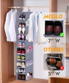 img 3 attached to 👠 MISSLO 10-Shelf Hanging Shoe Organizer for Closet Storage - Closet Organizers and Hat Rack with Side Mesh Pockets for Shoes, Caps, Scarves, Folded Clothes, and Toys - Grey