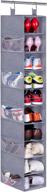 👠 misslo 10-shelf hanging shoe organizer for closet storage - closet organizers and hat rack with side mesh pockets for shoes, caps, scarves, folded clothes, and toys - grey логотип