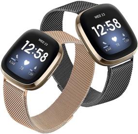 img 4 attached to 👍 Vanjua [2 Pack] Breathable Stainless Steel Loop Mesh Bands for Fitbit Versa 3/Sense - Adjustable Wristband for Women and Men