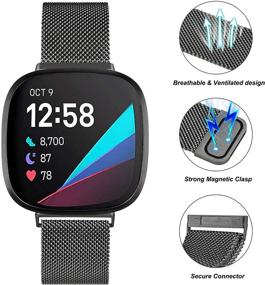 img 3 attached to 👍 Vanjua [2 Pack] Breathable Stainless Steel Loop Mesh Bands for Fitbit Versa 3/Sense - Adjustable Wristband for Women and Men