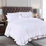 🛏️ masaca white ruffled shabby comforter set king: boho chic farmhouse bedding with fluffy cozy down comforter & ultra soft washed microfiber - all season 3 piece set with ruffle pillow shams logo