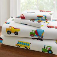 🚓 new 3pc twin size sheet set with police cars, construction trucks, airplanes - blue, red, yellow, green, black logo