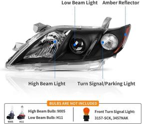 img 3 attached to DWVO Headlight Assembly for 2007-2009 Camry (excluding Hybird models) - Black Housing with Amber Reflector and Clear Lens