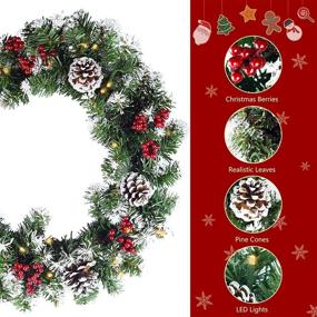 img 3 attached to 🎄 Pre-lit Christmas Wreath for Front Door - Battery Operated Xmas Wreath with Lights, Outdoor Lighted Wreath for Cars, 50 LED Lights Pre-Strung Artificial Christmas Wreath by Leaflai