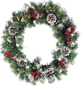 img 4 attached to 🎄 Pre-lit Christmas Wreath for Front Door - Battery Operated Xmas Wreath with Lights, Outdoor Lighted Wreath for Cars, 50 LED Lights Pre-Strung Artificial Christmas Wreath by Leaflai