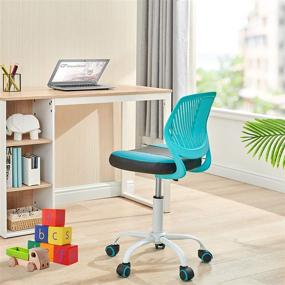 img 2 attached to 🪑 GreenForest Kids Desk Chair: Adjustable Height Pu Teens Rolling Chair for Computer & Study, Easy-to-Clean Armless 360° Swivel Task Chair for Bedroom & School – Turquoise and Black