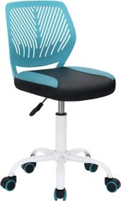 img 4 attached to 🪑 GreenForest Kids Desk Chair: Adjustable Height Pu Teens Rolling Chair for Computer & Study, Easy-to-Clean Armless 360° Swivel Task Chair for Bedroom & School – Turquoise and Black