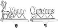 🎅 klikel stocking holder set of 2 - merry christmas reindeer stocking hanger for mantel - sparkling silver metal deer merry christmas stocking holder for fireplace mantle - sturdy stocking holder for mantle логотип