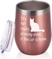 🐱 cute and humorous cat lover gifts for women: 'it's not really drinking alone if the cat is home' wine tumbler – perfect funny birthday gift for women cat moms and cat ladies! logo