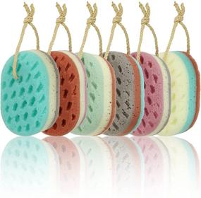 img 3 attached to 🧽 YOPAY 6 Pack Bath Sponge, 100% Natural Fiber Soft Sponge Face Body Shower, Body Scrubber for Men, Women, Kids, Soothing Body, Exfoliating, Cleaning, Rich Lather