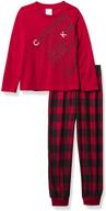 calvin klein boys' long sleeve tee and plaid jogger pajama set logo