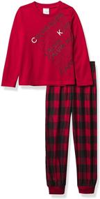 img 3 attached to Calvin Klein Boys' Long Sleeve Tee and Plaid Jogger Pajama Set