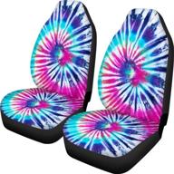 🌈 spiral rainbow front car seat covers - tie-dye auto vehicle seat protector - car mat covers for cars, sedans, trucks, suvs - universal fit logo