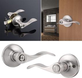 img 2 attached to 🚪 Satin Nickel Privacy Door Handles - Interior Door Lever Set with Lock - Privacy Door Knob for Bath and Bed - Drop Lever Shape - Pack of 10