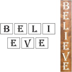 img 4 attached to 🖌️ Pack of 7 Vertical Believe Stencil Templates - Large Letter Stencils for Painting on Wood, Reusable Christmas Front Door Porch Wood Sign Stencils