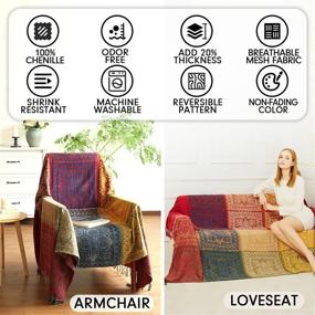 img 3 attached to 🛋️ MayNest Bohemian Tribal Throws: Reversible, Colorful Red Blue Boho Hippie Chenille Jacquard Fabric - Large Couch, Furniture, Sofa, Chair, Loveseat, Recliner Oversized Covers - (Red, S:75x60)