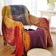 🛋️ maynest bohemian tribal throws: reversible, colorful red blue boho hippie chenille jacquard fabric - large couch, furniture, sofa, chair, loveseat, recliner oversized covers - (red, s:75x60) logo