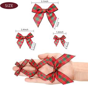 img 3 attached to Christmas Craft Ribbon Bows: 100-Piece Gingham Buffalo Plaid Mini Checkered Bows for Hair Accessories & Wrapping Decor in Red and Green - 3 Sizes Holiday Decorative Bows