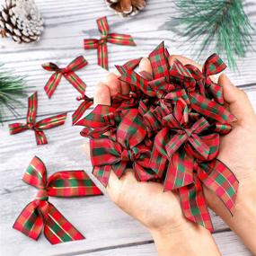 img 1 attached to Christmas Craft Ribbon Bows: 100-Piece Gingham Buffalo Plaid Mini Checkered Bows for Hair Accessories & Wrapping Decor in Red and Green - 3 Sizes Holiday Decorative Bows