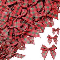 christmas craft ribbon bows: 100-piece gingham buffalo plaid mini checkered bows for hair accessories & wrapping decor in red and green - 3 sizes holiday decorative bows logo