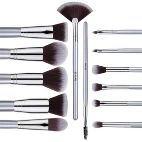 img 2 attached to 💎 Premium Synthetic Silver Makeup Brush Set - BS-MALL 13 PCS Foundation Blending, Blush, Face Powder Brushes - Complete Makeup Brush Kit