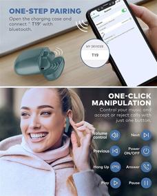 img 1 attached to 🎧 Беспроводные наушники Falwedi Waterproof Bluetooth 5.0 True: 30 часов воспроизведения, зарядный кейс и микрофон - зеленый