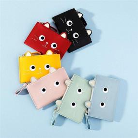 img 1 attached to JIUFENG Mini Wallet for Women – Cute Cat Zipper Coin Purse and Credit Card Holder | Small Green Wallet