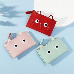 img 2 attached to JIUFENG Mini Wallet for Women – Cute Cat Zipper Coin Purse and Credit Card Holder | Small Green Wallet