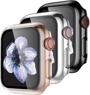 💼 3 pack easuny hard case cover for apple watch series 3/2/1 38mm - full protection with glass screen protector - stylish accessories for iwatch logo