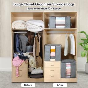 img 2 attached to JOYBOS Fabric Storage Bags for Blankets & Quilts - Large Capacity Closet Organizers Bins, Grey, 2 Pack, 90L