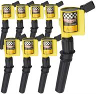 upgraded high performance ignition coil 8 pack - 15% more energy - ford f-150 f-250 f-350 4.6l 5.4l v8 crown victoria expedition mustang lincoln mercury compatible - dg508 dg457 dg472 dg491 (yellow) logo