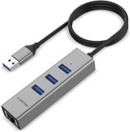 lention ultra slim 3-port usb 3.0 hub with gigabit ethernet adapter compatible with previous generation macbook air/pro, imac, surface, chromebook, and more type a laptops - space gray (model: cb-h23s-0.5m) logo