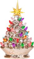 🎄 rj legend 9.6-inch champagne gold ceramic christmas tree - pre-lit winter tree decor with multicolor lights – vintage mini decorated christmas tree for home – holiday lights логотип