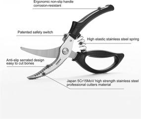 img 3 attached to Японские кухонные ножницы TONMA: надежные ножницы высокого качества для ресторана с запатентованным замком безопасности, эргономичными ручками - идеальны для мяса, курицы, костей, рыбы, омаров, крабов и овощей