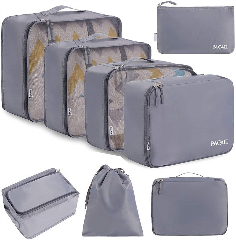 VAGREEZ Packing Cubes, 7 Pcs Travel Luggage Packing Organizers Set with Toiletry Bag (Beige)