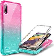 📱 shockproof case for lg k22/k32/k22+ plus with built-in screen protector - full-body protective bumper cover, durable & impact resistant phone case (glitter pink/aqua) logo