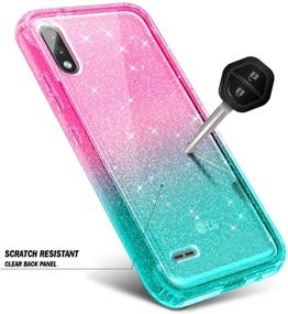 img 1 attached to 📱 Shockproof Case for LG K22/K32/K22+ Plus with Built-in Screen Protector - Full-Body Protective Bumper Cover, Durable & Impact Resistant Phone Case (Glitter Pink/Aqua)