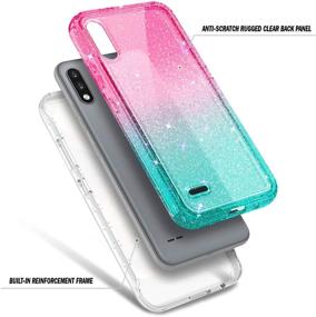 img 2 attached to 📱 Shockproof Case for LG K22/K32/K22+ Plus with Built-in Screen Protector - Full-Body Protective Bumper Cover, Durable & Impact Resistant Phone Case (Glitter Pink/Aqua)