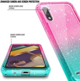 img 3 attached to 📱 Shockproof Case for LG K22/K32/K22+ Plus with Built-in Screen Protector - Full-Body Protective Bumper Cover, Durable & Impact Resistant Phone Case (Glitter Pink/Aqua)