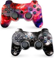 chengdao wireless controller 2 pack: high performance double shock, motion control for playstation 3 - skull + galaxy design logo