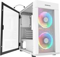 morovol mesh micro-atx tower: premium argb fans, usb 3.0 ports, tempered glass panel, gaming pc case (white) logo